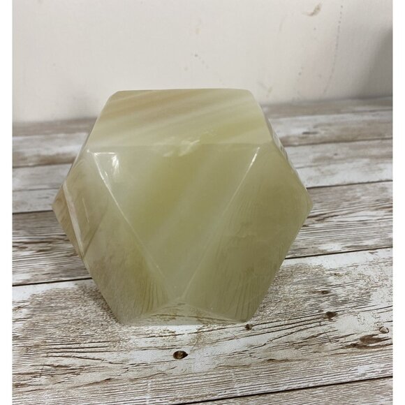 Onyx Paperweight Geometrical Tetradecagon Natural White Cream Brown Marbling Vtg - Picture 6 of 13